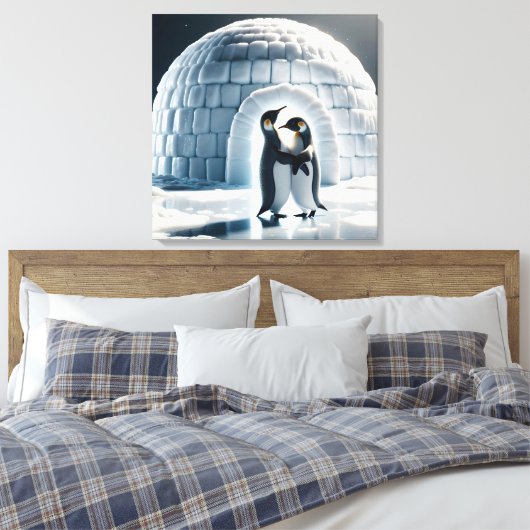 Penguins Slow Dancing beroemd gemaakt door Igloo Canvas Afdruk (Insitu (Slaapkamer))