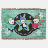 Penguins Typography Merry Kerstfeestdag Throw Deken (Voorkant)
