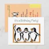 Penguins verjaardagsfeestje uitnodiging (Voorkant / Achterkant)