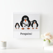 Penguins Wall Clock w/custom text option Vierkante Klok (Huis)