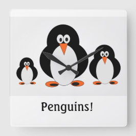 Penguins Wall Clock w/custom text option Vierkante Klok