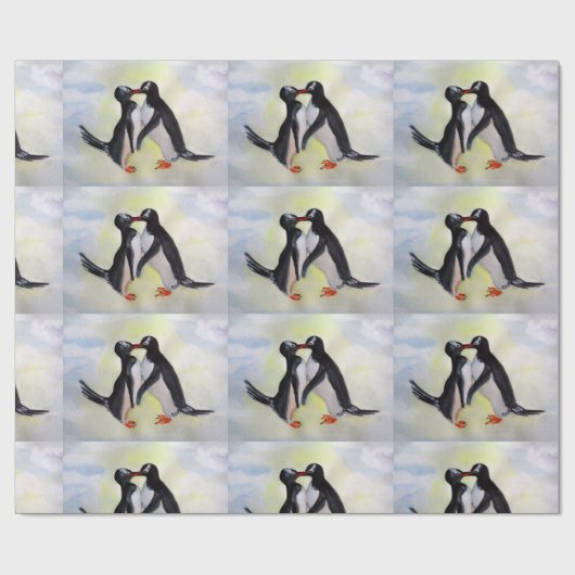 Penguins Watercor Art Matte Wrapping Paper Cadeaupapier (Vlak)