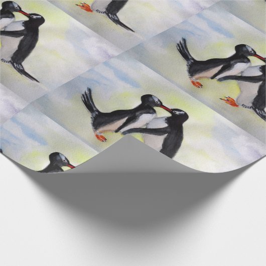 Penguins Watercor Art Matte Wrapping Paper Cadeaupapier (Hoek)