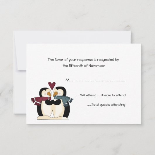 Penguins Wedding Response Card RSVP Kaartje (Voorkant)