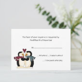 Penguins Wedding Response Card RSVP Kaartje (Staand voorkant)