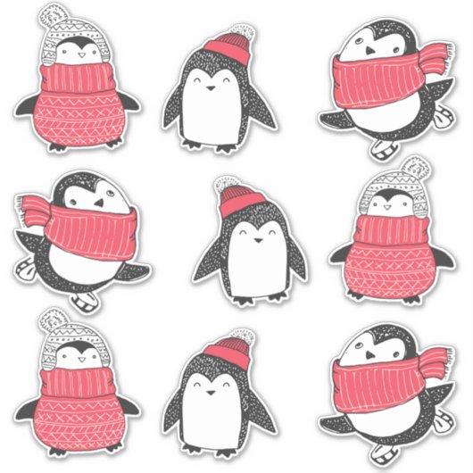 Penguins Winter Cute Snow Birds Sticker (Voorkant)