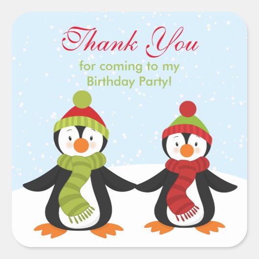 Penguins Winter Wonderland Birthday Sticker (Voorkant)