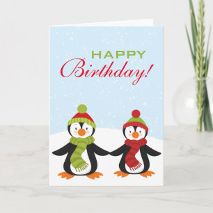 Penguins Winter Wonderland Birthday Wenskaart Kaart