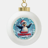 Penguin's Winter Wonderland" - Schattige Kerstfees Keramische Bal Ornament (Voorkant)