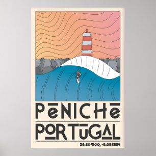 Peniche Portugal Muurkunst Roze Blauw Oranje Kust Poster