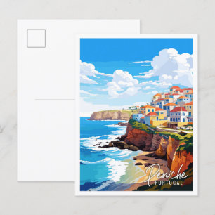 Peniche Portugal vintage reisillustratie Briefkaart