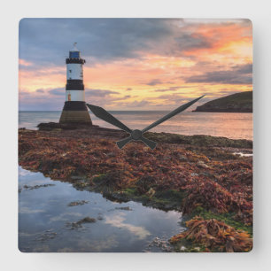 Penmon Lighthouse Sunrise Puffin Island Vierkante Klok