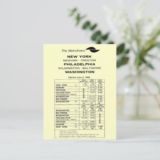 Penn Central Railroad Metroliner Timtable Briefkaart (Staand voorkant)
