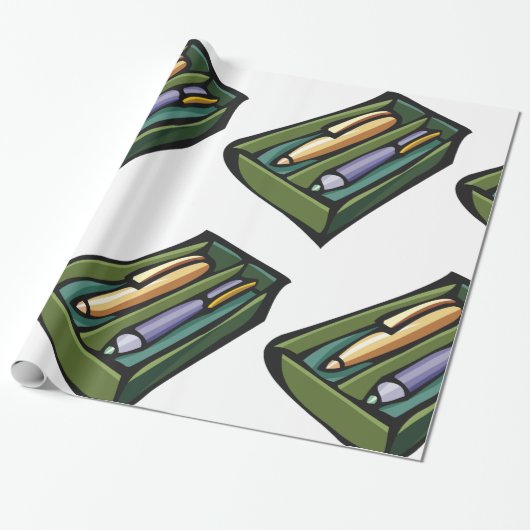 Pennen in een doos cadeaupapier (Uitgerold)