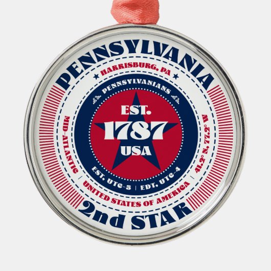 Pennsylvania 2e staat kerstversiering metalen ornament (Voorkant)