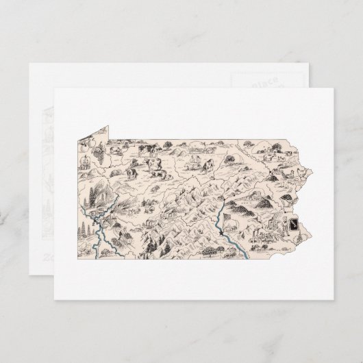 Pennsylvania  Afbeelding Map Antiek Briefkaart (Voorkant / Achterkant)