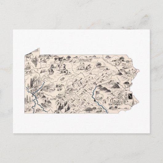 Pennsylvania  Afbeelding Map Antiek Briefkaart (Voorkant)