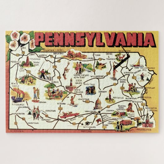 Pennsylvania Ansichtkaart Kaart Puzzel Legpuzzel (Horizontaal)