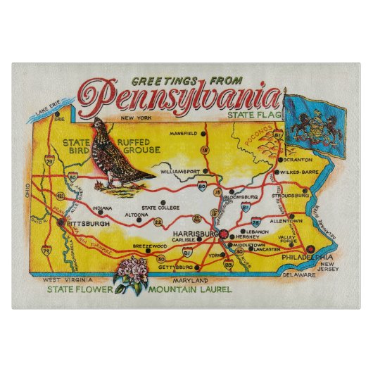 Pennsylvania Ansichtkaart Kaart Snijplank (Voorkant)