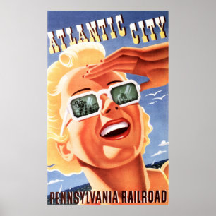 Pennsylvania ATLANTIC CITY Railroad Old Travel Poster