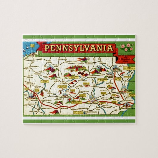 Pennsylvania Briefkaart Kaart Jigsaw Puzzel (Horizontaal)