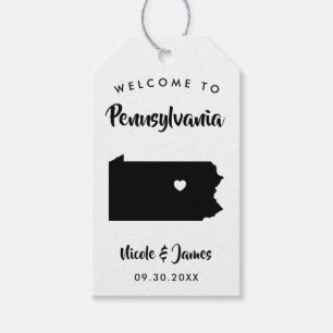 Pennsylvania bruiloft welkomsttas Labels, kaart Cadeaulabel