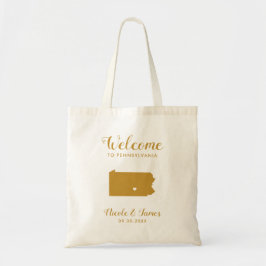 Pennsylvania Destination Wedding Welcome Bag, Gold Tote Bag