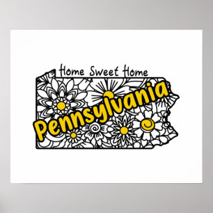 Pennsylvania Doodle Flowers Silhouette Poster