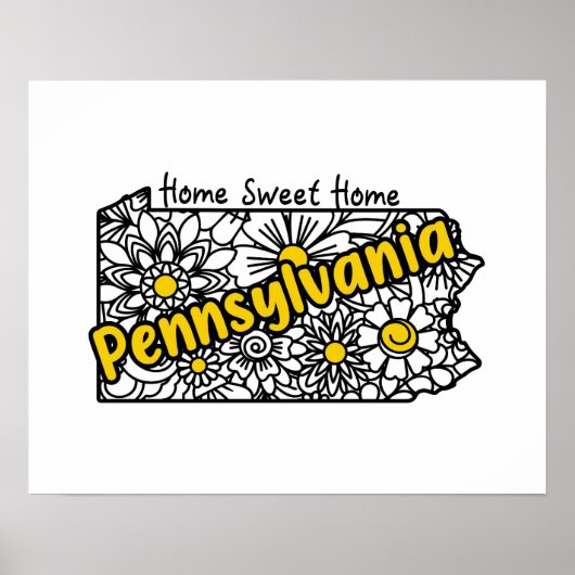 Pennsylvania Doodle Flowers Silhouette Poster (Voorkant)