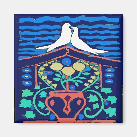 Pennsylvania Dutch, Tortelduifjes Hex Sign Magneet (Voorkant)