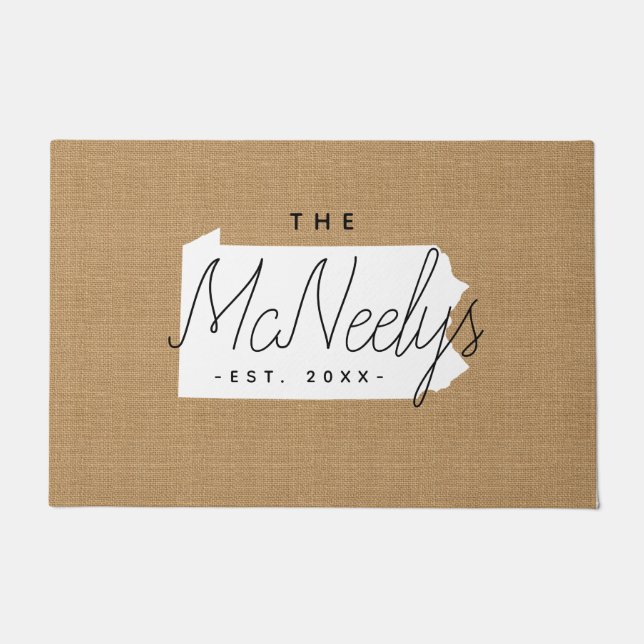 Pennsylvania Family Monogram State Doormat Deurmat (Voorkant)