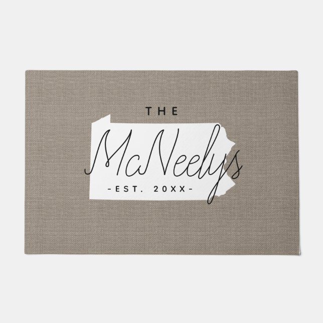 Pennsylvania Family Monogram State Doormat Deurmat (Voorkant)