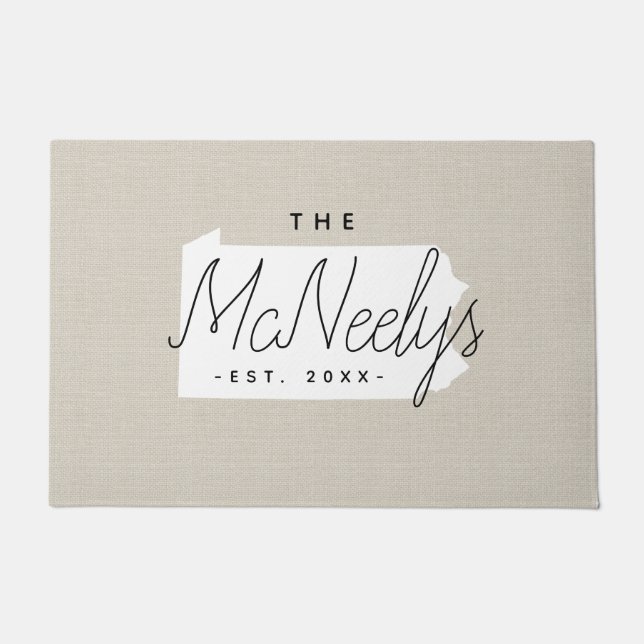 Pennsylvania Family Monogram State Doormat Deurmat (Voorkant)