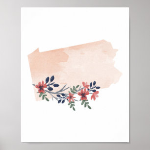 Pennsylvania Floral Waterverf State Poster
