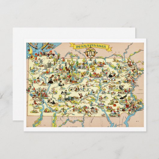 Pennsylvania Funny  Map Briefkaart (Voorkant / Achterkant)
