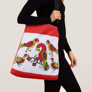 Pennsylvania German folk bird print Crossbody Tas