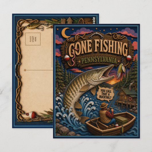 Pennsylvania Gone Fishing Muskellunge Briefkaart (Voorkant / Achterkant)
