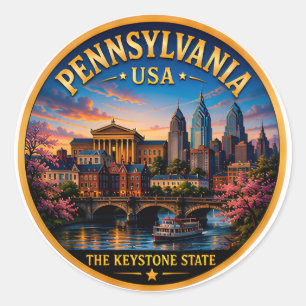Pennsylvania Historische Philadelphia Silhouette Ronde Sticker