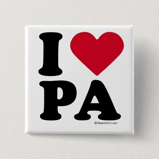 PENNSYLVANIA - "I LOVE PA" "I LOVE PENNSYLVANIA"  VIERKANTE BUTTON 5,1 CM (Voorkant)