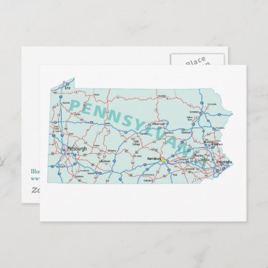 Pennsylvania Interstate Map Briefkaart (Voorkant / Achterkant)
