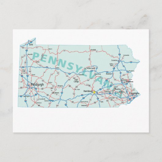 Pennsylvania Interstate Map Briefkaart (Voorkant)