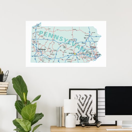 Pennsylvania Interstate Map Print (Thuiskantoor)