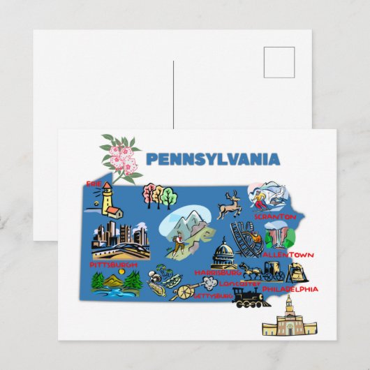 Pennsylvania-kaart Briefkaart (Voorkant / Achterkant)