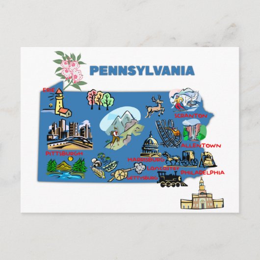 Pennsylvania-kaart Briefkaart (Voorkant)