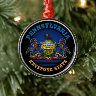 PENNSYLVANIA KEYSTONE STATE FLAG STROPDAS METALEN ORNAMENT