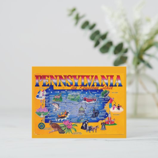 Pennsylvania Keystone State Map Briefkaart (Staand voorkant)