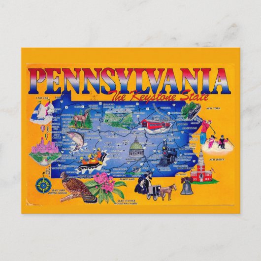 Pennsylvania Keystone State Map Briefkaart (Voorkant)