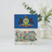 Pennsylvania Map en Statenvlag Briefkaart (Staand voorkant)