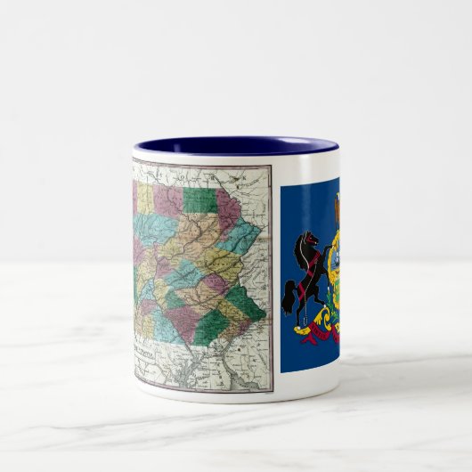 Pennsylvania Map en Statenvlag Tweekleurige Koffiemok (Center)