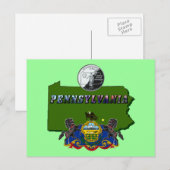 Pennsylvania Map, Quarter, Vlag en Afbeelding Teks Briefkaart (Voorkant / Achterkant)